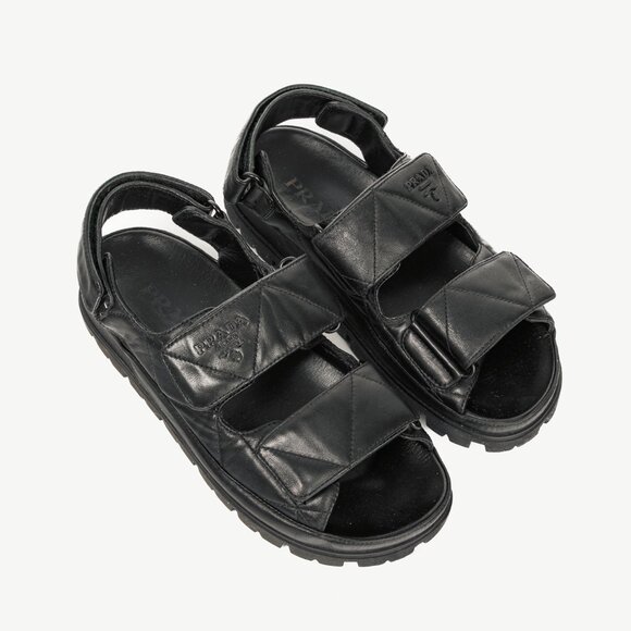 Prada Black Quilted Lamb Leather Sandals - Picture 1 of 12